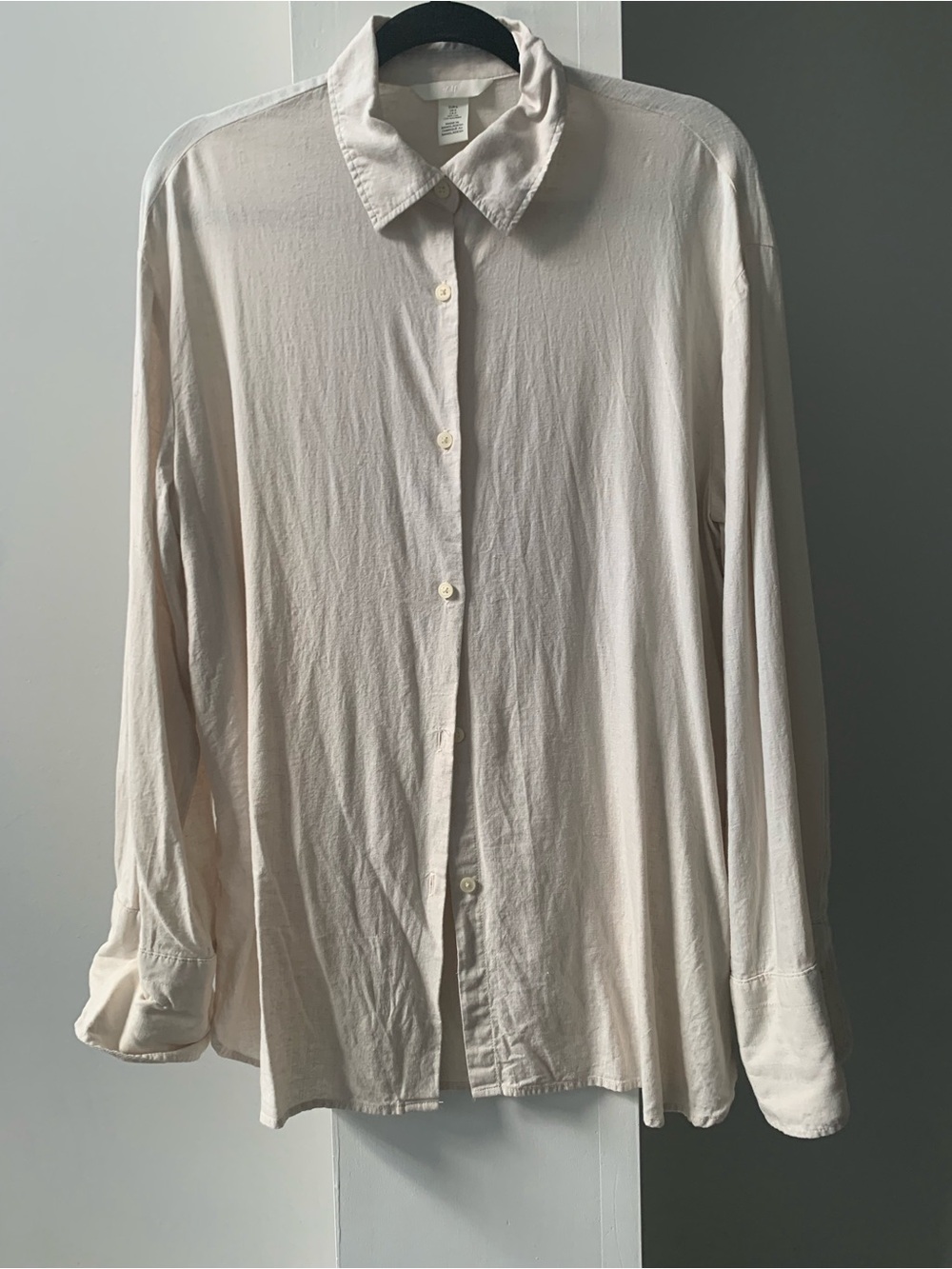 H&M Tan Linen Blend Button Down Shirt